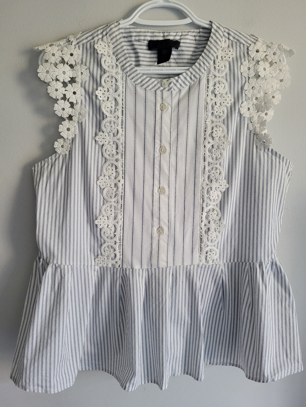 Maison Cinqcent Floral Lace Trim Cotton Cap Sleeve Blouse